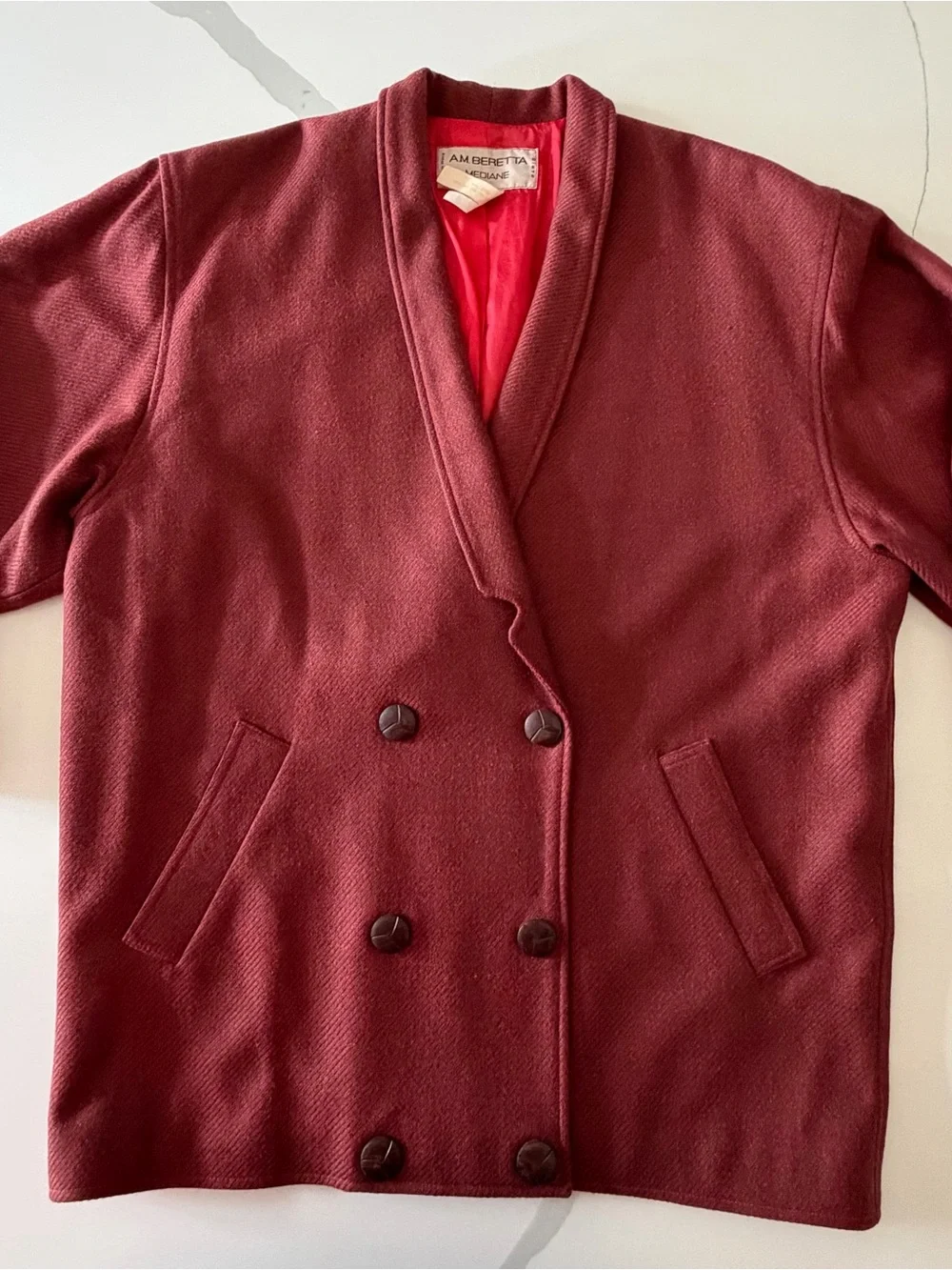 Vintage AM Beretta - made in France Burgundy Double-Breasted Shawl Blazer